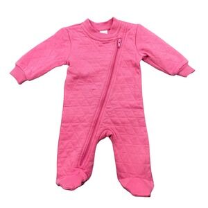 PL Baby Pajamas Girl Newborn Pink Quilted Zipper Long Sleeve Crew Neck Footie